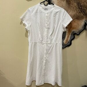 UNTUCKit For Her Farrah Eyelet Button Front Shirt‎ Dress 14 White 40614